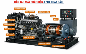 Nguyên lý hoạt động và cấu tạo máy phát điện 3 pha chạy dầu